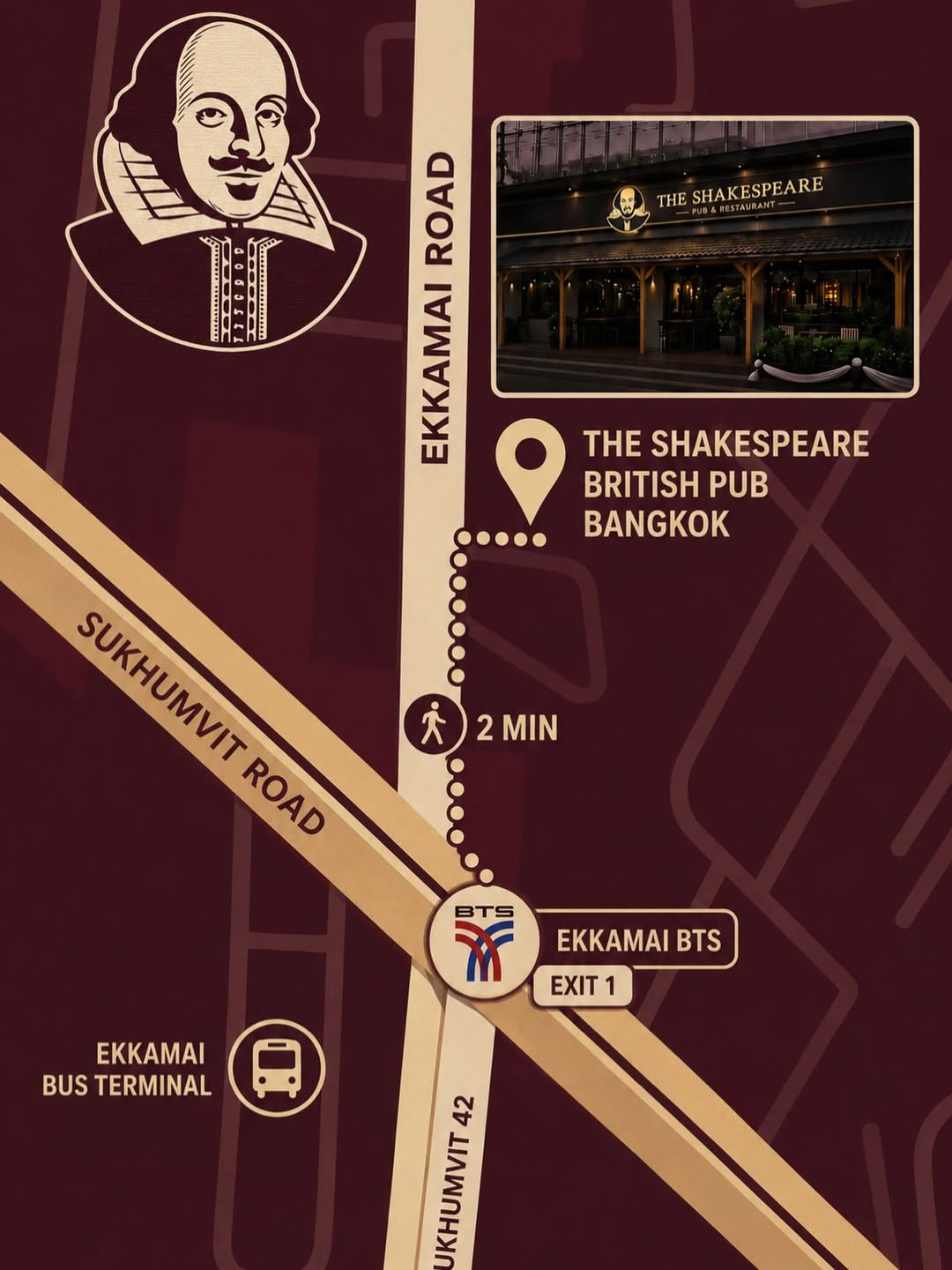 Map showing The Shakespeare Pub location in Ekkamai, Bangkok