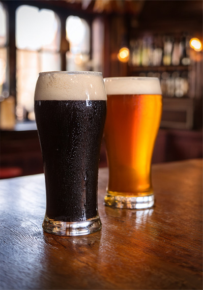 A pint of dark ale and lager at The Shakespeare